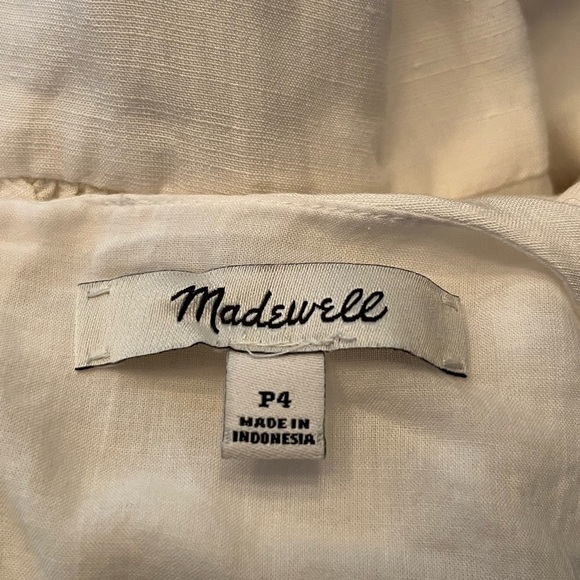 Madewell Dress Linen Blend White Ivory Dolman Sleeve Tie Waist Size PS Petite - Picture 5 of 7